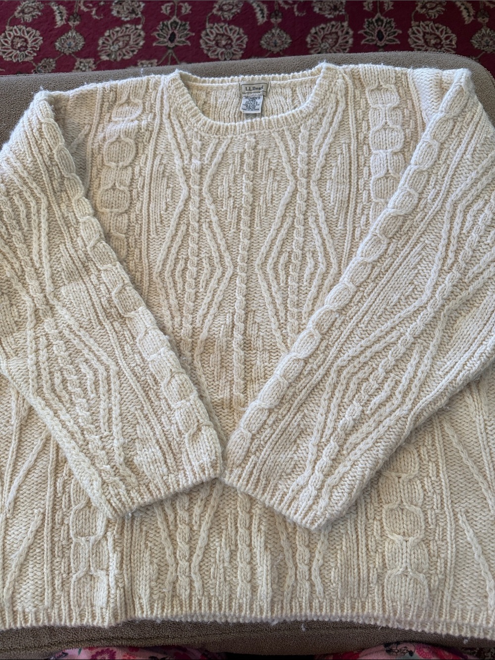 LL L.L. Bean 100% Wool Ivory Knit Sweater Medium Vintage (TD)